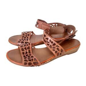 Eric Michael Genuine Leather Ankle Wrap Sandals Cognac Womens 9 Laser Cut Beach